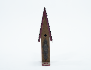 Tall pointed birdhouse (red roof)